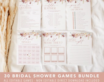 Floral Wildflower Bridal Shower Games Bundle - Wildflower Shower - Pink Floral Bridal Games - Coquette Bridal - 1616B