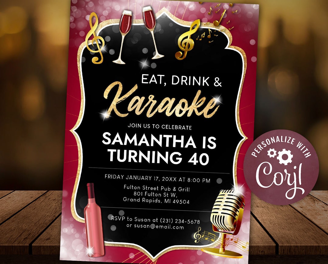 Adult Karaoke Party Invitation, Birthday Invitation, Karaoke Party