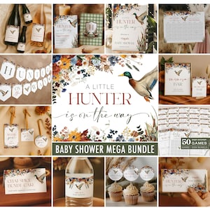Mallard Duck Baby Shower Invitation + Games Bundle - A Little Hunter is on the Way - Rustic Duck Hunting Baby Shower - 6020-BBS