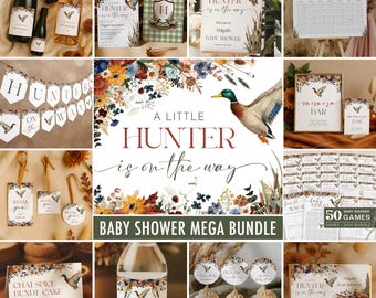 Mallard Duck Baby Shower Invitation + Games Bundle - A Little Hunter is on the Way - Rustic Duck Hunting Baby Shower - 6020-BBS