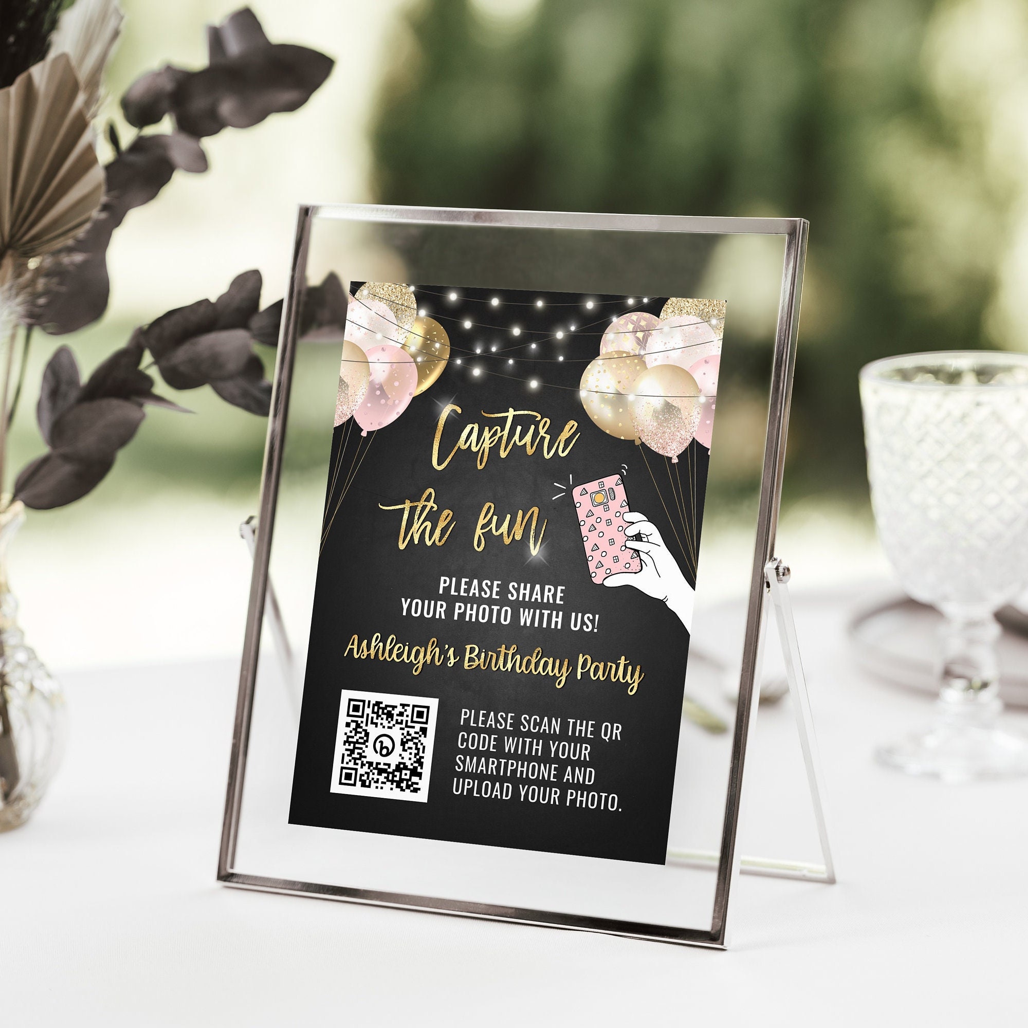 Pink and Gold Birthday QR Code Sign Template Capture the Fun - Etsy