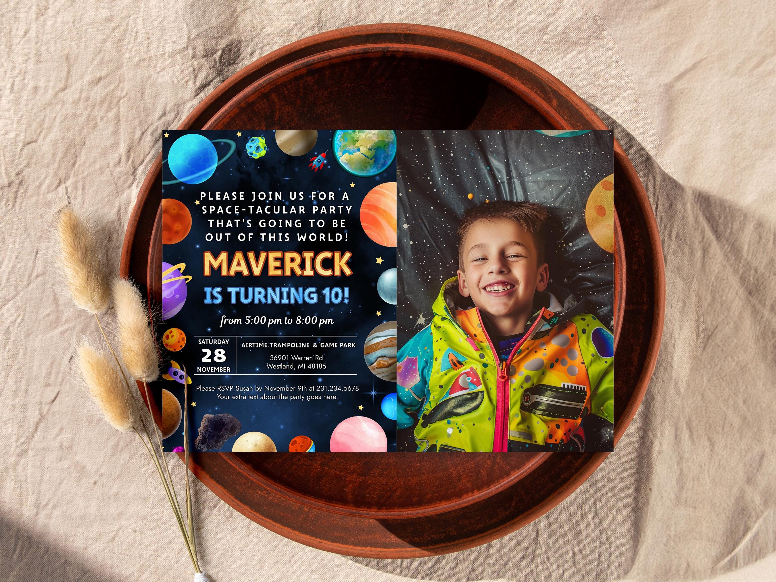 Planet Birthday Invitation With Photo - Outer Space Party Invite ...