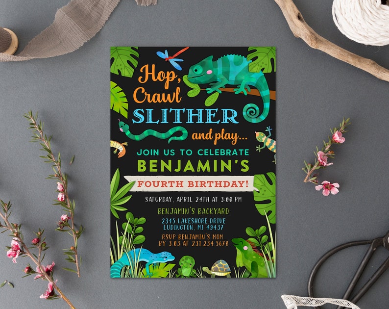 Digital and Printable Reptile Birthday Party Invitation - Etsy