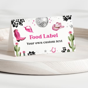 Editable Space Cowgirl Birthday Food Labels Template - Pink Disco Cowgirl - Nashville Rodeo - Instant Download 0600