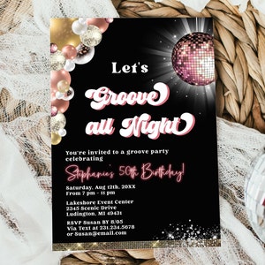 Editable Disco Party Birthday Invitation - Rose Gold Disco 70&#39;s Party - Adult Birthday Invitation - Digital Instant Download 0700C
