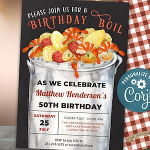 Low Country Boil Invitation, Shrimp Boil Invitations, Seafood Boil Invitation, Birthday Invite, Digital Download, Corjl, Instant Download