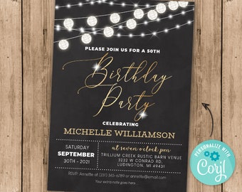 Any AGE Birthday Invitation Elegant Invite Party Black and | Etsy