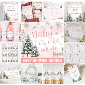 Editable Baby It's Cold Outside Girl Baby Shower Invitation Big Bundle - Winter Snowflake Shower Bundle  Printable Digital Download CP161BBS