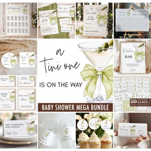 Martini Baby Shower Invitation Bundle - Gender Neutral Baby Shower Theme - A Tini One is On the Way - Digital Download 5009BG-BBS