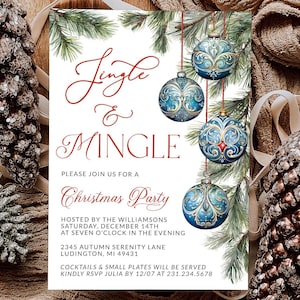 Invito alla festa di Natale Boho - Modello di invito alla festa di Natale - Elegante festa di lavoro blu - Download digitale dell'invito - CP CP171-2