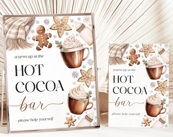 Baby It's Cold Outside Baby Shower Hot Cocoa Hot Chocolate Bar Sign + Tag Template - Winter Snowflake Cozy Baby Shower Printable CP162BBS