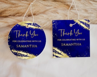 Royal Blue and Gold Favor Tag Template -  Gift Tag Template, Glitter Sparkle Instant Digital Download Editable BPG BP147