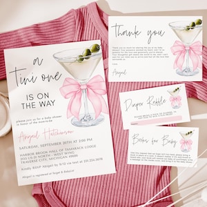 Pink Bow Martini Baby Shower Invitation Suite - Girl Baby Shower Theme - A Tini One is On the Way - Digital Download 5009BP-BBS