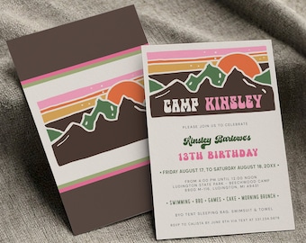 Camp Birthday Invitation - Girl Camping Birthday Invitation - Campout Invitation - Outdoor Birthday Party - Digital Download - 2003 4
