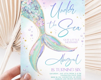 Mermaid Birthday Invitation - Under the Sea - Girl Birthday Invite - Mermaid Party - Editable Digital and Printable - 1620BP