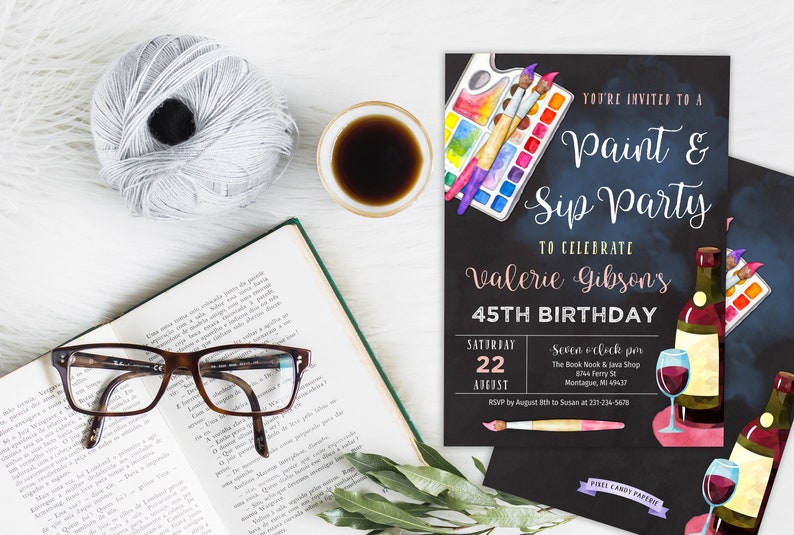 Paint and Sip Invite Adult Paint Party Invitation Wine Etsy