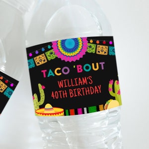 Étiquettes de bouteille d'eau Fiesta modifiables Taco Bout a Party Fiesta Party Cactus Water Wraps - Téléchargement numérique instantané modifiable FST