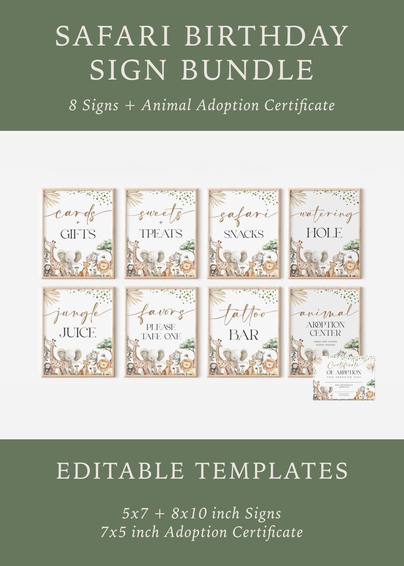 Wild One Boy 1st Birthday Bundle - Jungle Safari Boy First Birthday Theme - Editable Digital Download 6030-1
