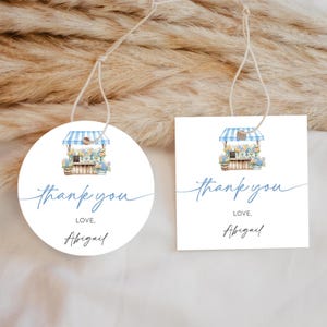 Fresh Off the Market Bridal Shower Favor Tag Template - Round + Square - Blue Market Bridal Shower - Editable Digital Download 5017B-BDS