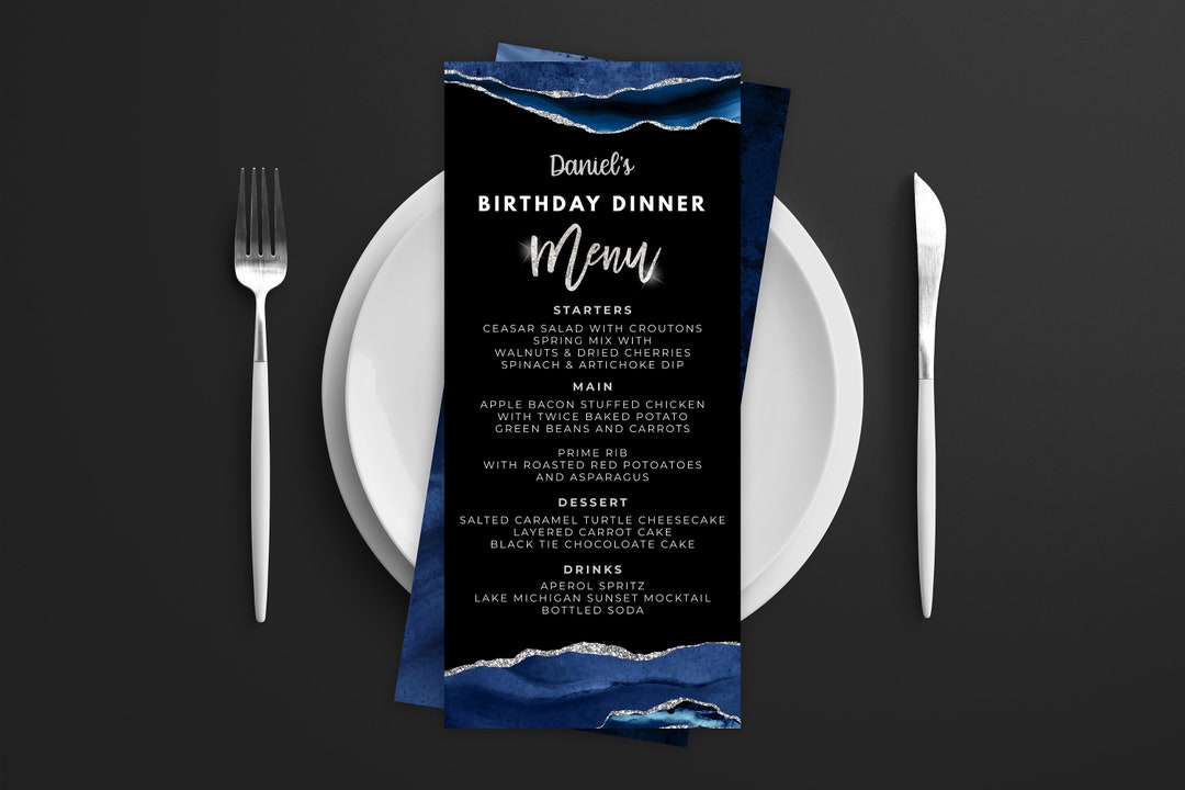 Blue and Silver Menu Card Menu Template and Drink Menu Event Menu ...