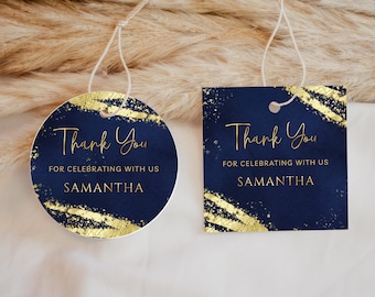 Navy Blue and Gold Favor Tag Template - Gift Tag Template, Glitter Sparkle Instant Digital Download Editable BPG BP140