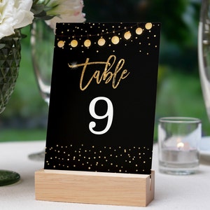 Modèle de numéros de table noir et or, numéros de table de réception, décoration de table d&#39;anniversaire, téléchargement numérique instantané imprimable modifiable B95
