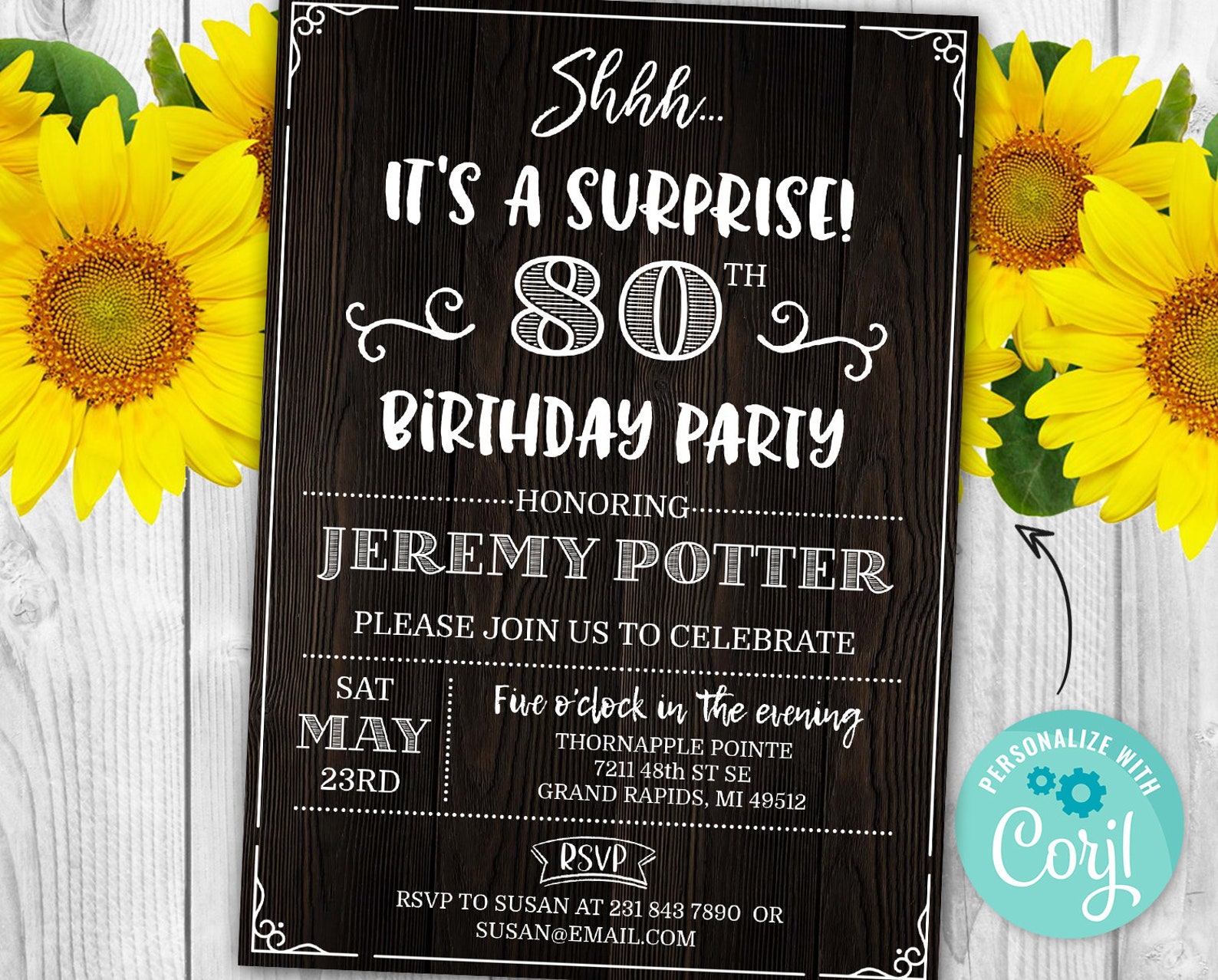 Surprise 80TH Birthday Invitation EIGHTY Invite Party Wood | Etsy