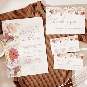 Baby in Bloom Baby Shower Invitation Suite - Wildflower Shower - Floral Baby Shower - Printable Digital Download 1611BBS