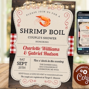 Shrimp Boil Invitation, Seafood Couple&#39;s Shower Invite, Engagement Invitations, Corjl, Instant Download, Printable Invitations CS5B
