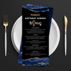 Blauwe en gouden menukaart - menusjabloon en drankje menu evenement menusjabloon digitale instant digitale download afdrukbare bewerkbare - AGT APBBLG