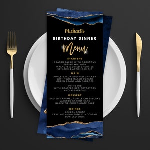 Blue and Gold Menu Card - Menu Template and Drink Menu Event Menu Template Digital Instant Digital Download Printable Editable - AGT APBBLG