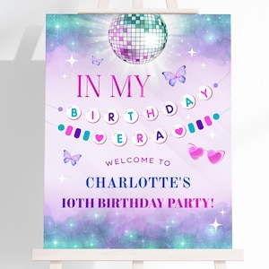 Modèles de plaque de bienvenue À l&#39;époque de mon anniversaire - décoration de fête musicale pour fille d&#39;anniversaire d&#39;adolescente - fête de l&#39;époque violet et bleu - imprimable modifiable - 0312B B