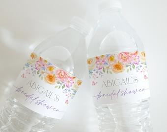 Sjabloon voor een vrolijk bloemen- en vlinderetiket voor een waterflesje tijdens een vrijgezellenfeest - Liefde in Bloei - 9021-BDS