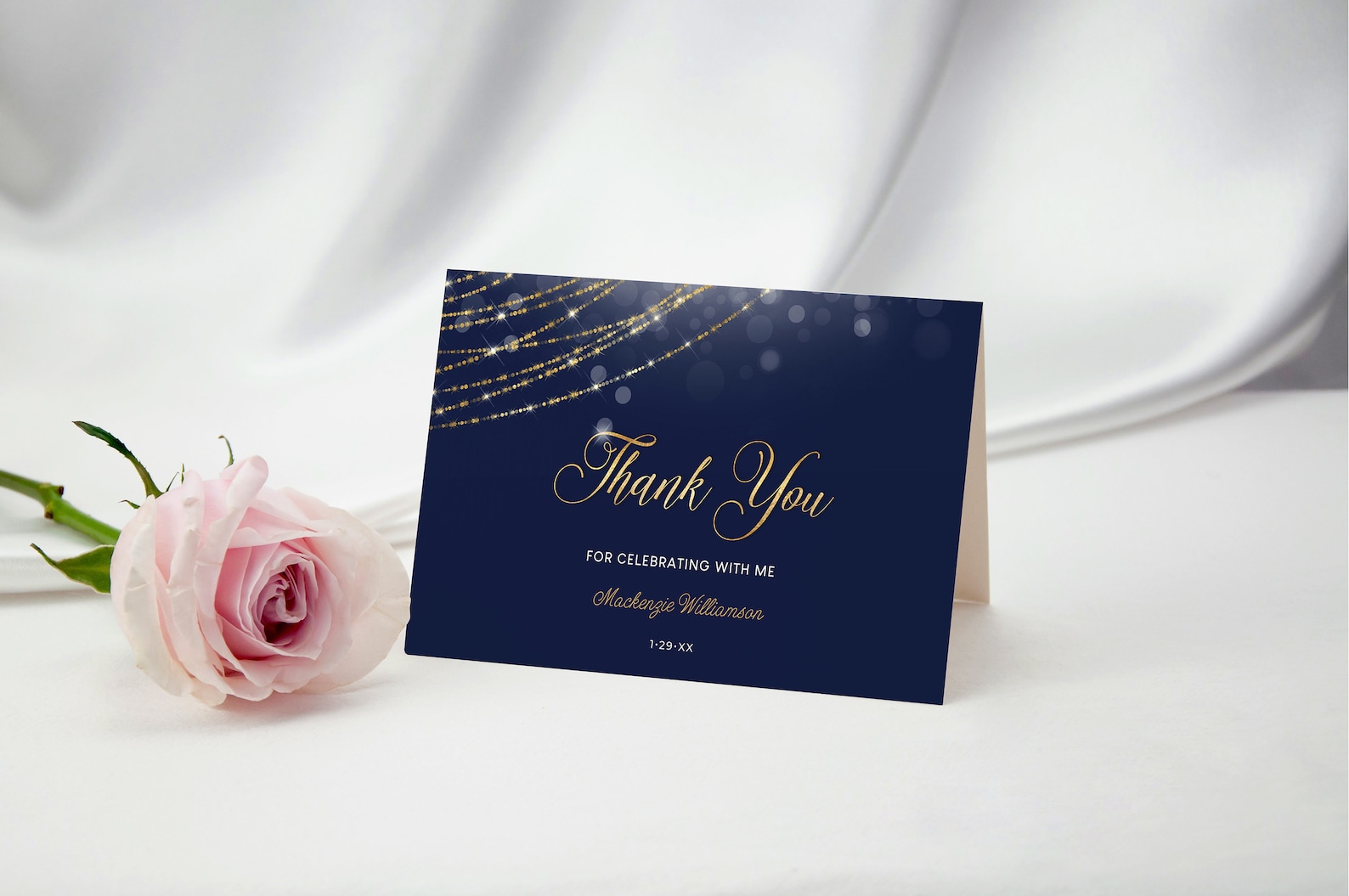 Navy Blue and Gold Thank You Card and Gift Tag Template Etsy
