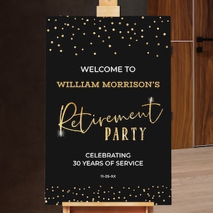 Retirement Party Welcome Sign - Elegant Black and Gold Retirement Welcome Poster Editable Template - Digital Download Editable RT1517