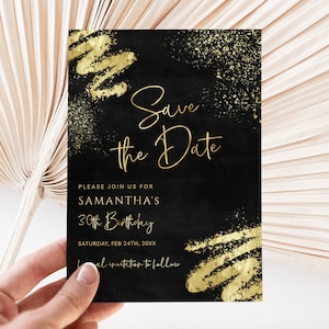 Luxus Black & Gold Save the Date Kartenvorlage - Bearbeitbar Save the Date - Damen Herren Geburtstag - Digitaler Download Bearbeitbar BPG EP143