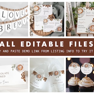 Coffee Bridal Shower Bundle - Love is Brewing Bridal Shower Invitation + Games Bundle - Editable Digital Download 5010BDS
