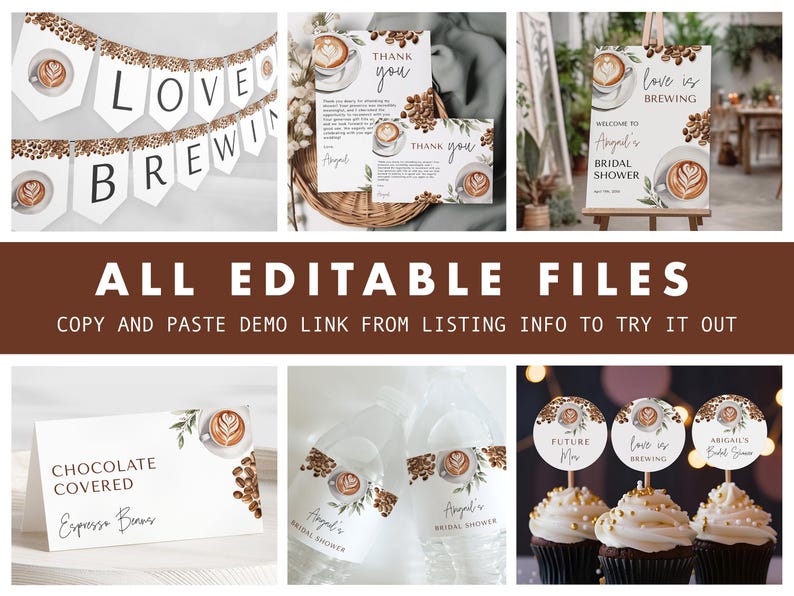 Coffee Bridal Shower Bundle - Love is Brewing Bridal Shower Invitation + Games Bundle - Editable Digital Download 5010BDS