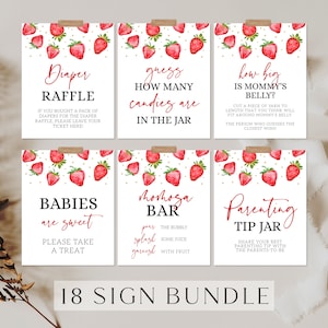 Strawberry Baby Shower Sign Bundle - Berry Sweet Baby Shower - Girl Baby Shower - Printable Digital Download 1418BBS