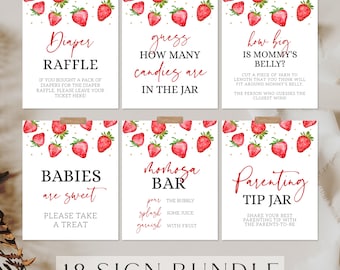 Bundle de panneaux pour baby shower aux fraises - baby shower doux aux baies - baby shower fille - imprimable en téléchargement numérique 1418BBS