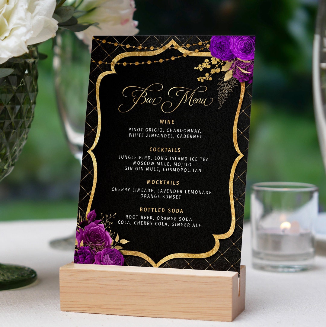 Black Purple and Gold Bar Menu Template - Drink Menu Event Menu ...
