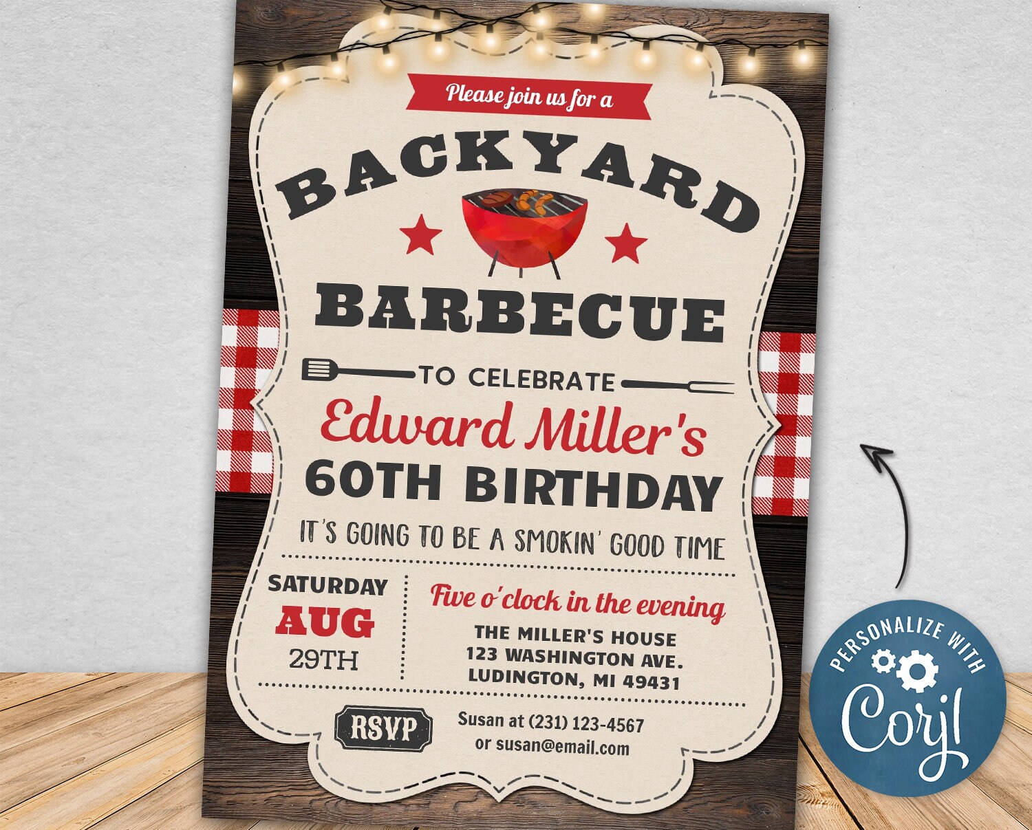 60th BBQ Birthday Invite SIXTY Barbecue Summer Party | Etsy