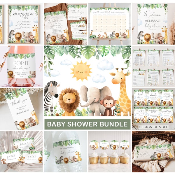 Safari Animals Baby Shower Invitation Bundle - Editable Jungle Animals Baby Shower - Gender Neutral - Printable Digital Download 1412BBS