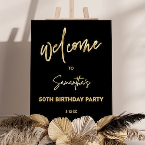 Editable Modern Black and Gold Welcome Sign Minimalist Template Birthday Welcome Poster Instant Digital Download Editable B16X BP160