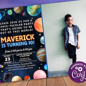 Planet Birthday Invitation, Photo Invite, Outer Space Party Invite, Space Themed Birthday Party Invitation Digital INSTANT DOWNLOAD Editable