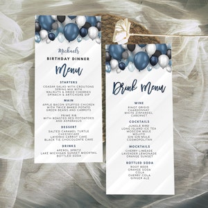 Blue & White Menu Card - Menu Template and Drink Menu Event Menu Template Digital Instant Digital Download Printable Editable B40 BP40C