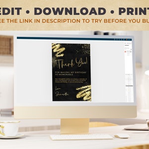 Luxury Black and Gold Thank You Card Template - Editable Thank You ...