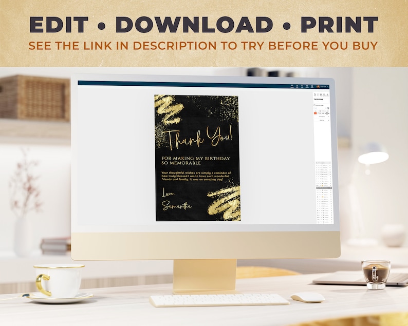 Luxury Black and Gold Thank You Card Template - Editable Thank You ...