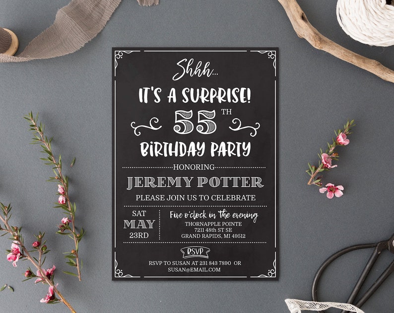 Surprise 55th Birthday Invitation FIFTY FIVE Invite Party - Etsy