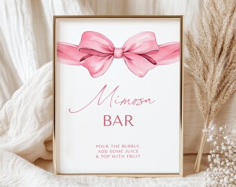 Pink Bow She's Tying the Knot Bridal Shower Mimosa Bar Sign Template - Modern Pink Ribbon Wedding Shower Decor - Digital Download 5011PBDS